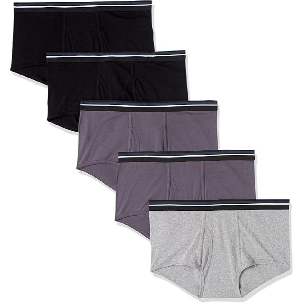 5-Pack Amazon Essentials Men's Briefs 3X-LARGE Black Charcoal Grey Ribbed Knit